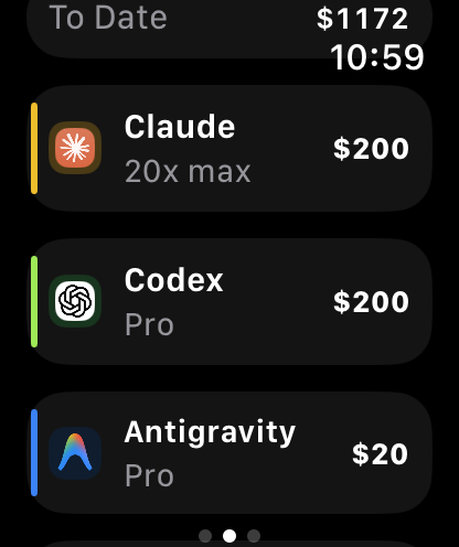 Watch billing — month-to-date totals
